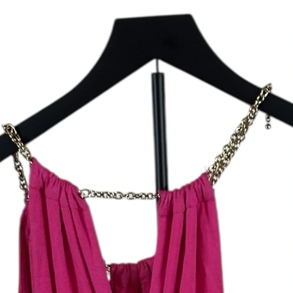 Caché Pink Ruched Maxi Dress with Gold Chain Straps – Size M - Picture 4 of 5